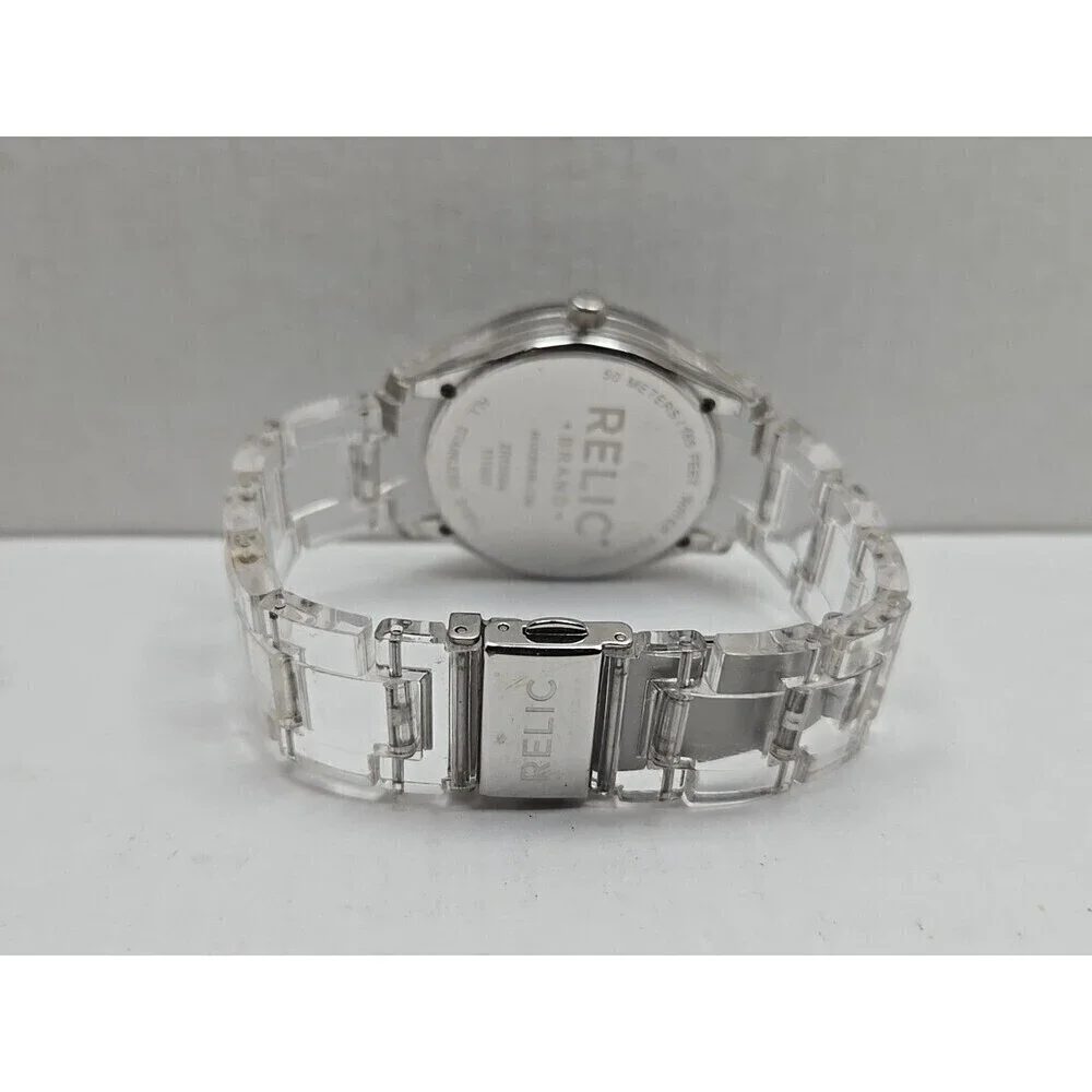 Relic Watch Women 38mm Pave Silver Tone White MOP Dial ZR11904 New Battery